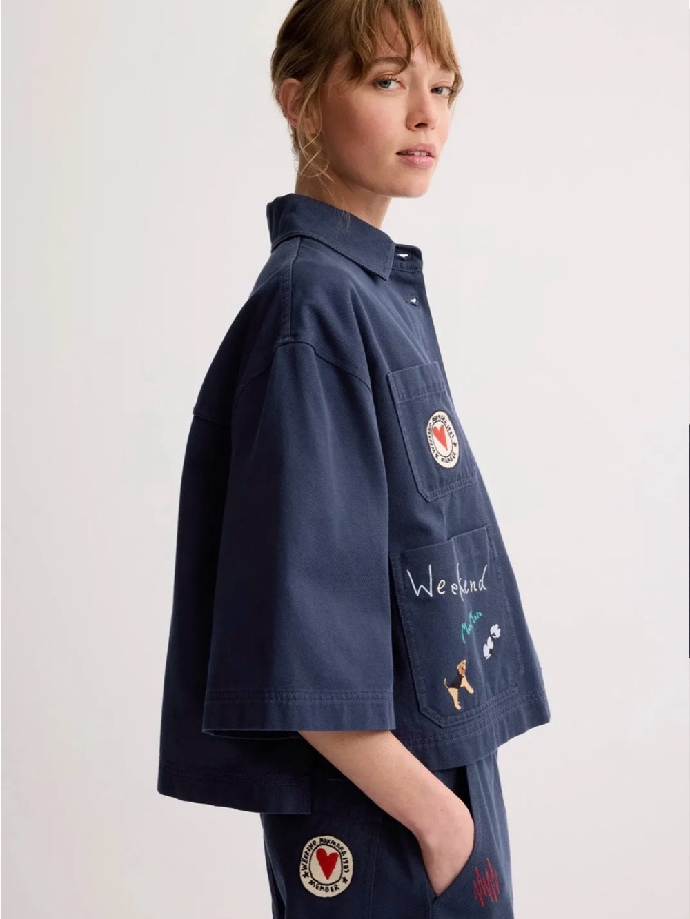 Weekend Max Mara Navy Embroidered Utility Cropped Jacket size 10. - Picture 4 of 15